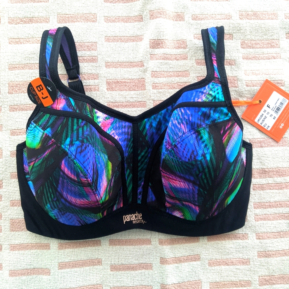 NWT Panache Black Space Print High Impact Underwire Sports Bra, 32F / 32DDDD